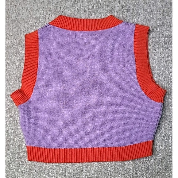Urban Outfitters Women's S P Strawberry Sweater Vest Cropped V-Neck Purple Red - Picture 7 of 7